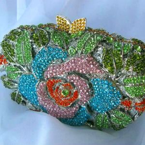 Elegant Fall Floral Crystal Evening Clutch Bag
